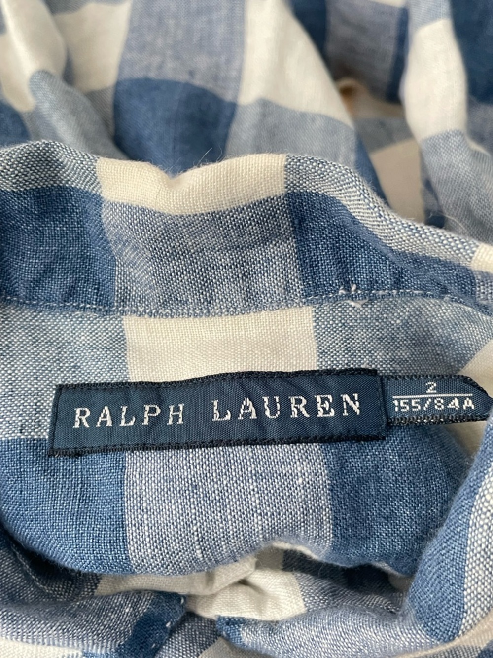Ralph Lauren Blue & White Gingham Linen Long Sleeve Shirt Size 2 54428 - Picture 12 of 13